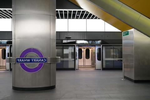 View of train at station platform.